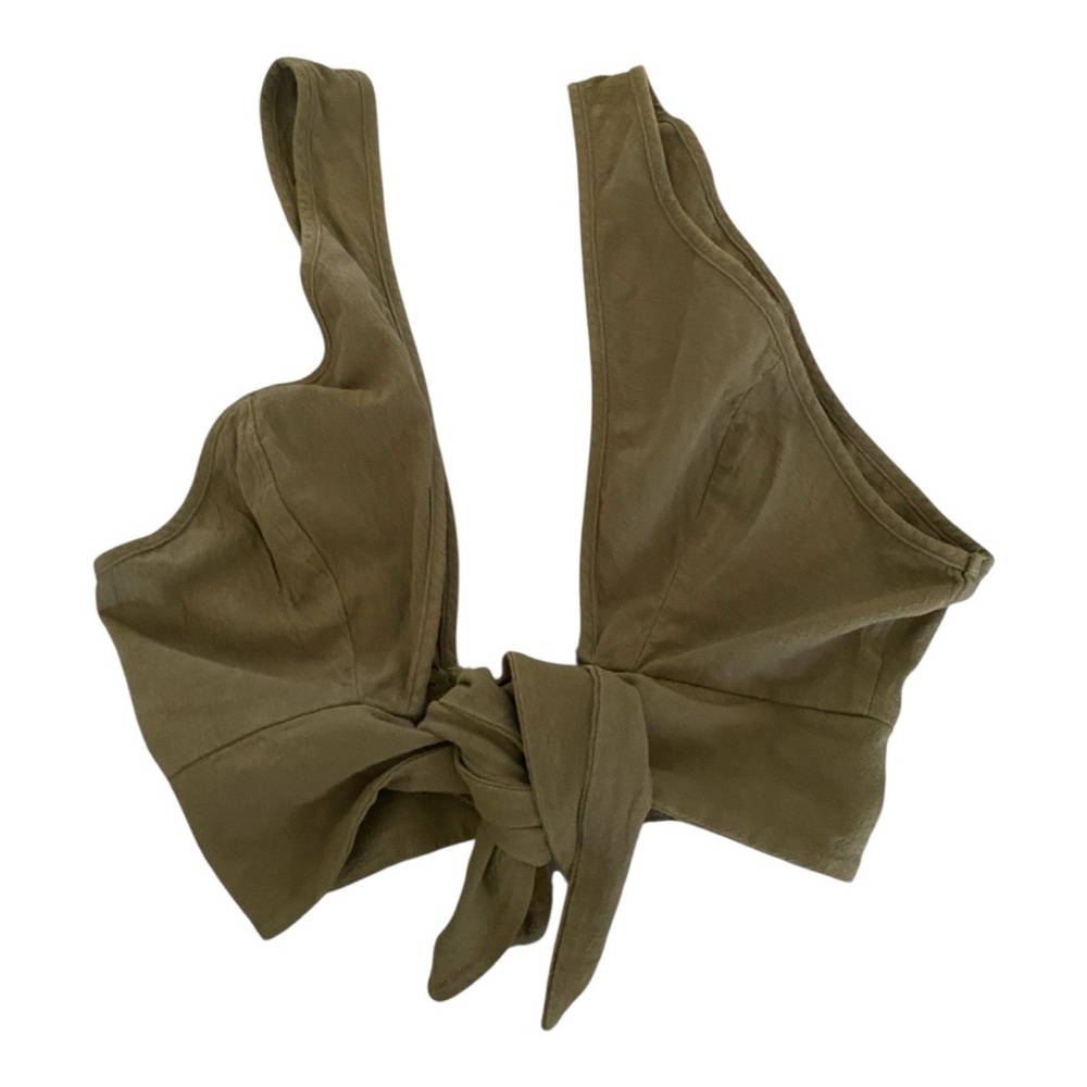 Boho Olive Green Front Tie Top | Minimalist Summer Staple | Small - Picture 2 of 6